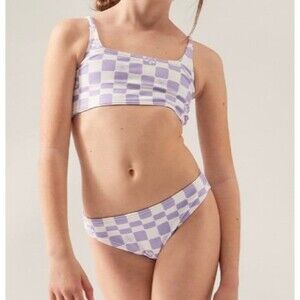 Roxy Girls Purple Rose Checkerboard Magical Waves Bikini Size 16 New With Tags